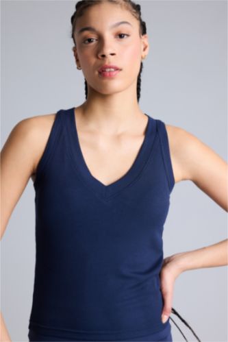 Женщины Синий Спортивная майка Slim Fit из модала с V-образным вырезом