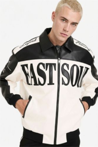 Erkek Siyah Oversıze Fermuarlı Suni Deri Mont