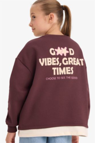 Kız Çocuk Overshirt Fit Sırt Baskılı İçi Yumuşak Tüylü Sweatshirt