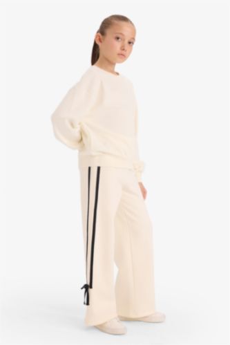 بنطلون بناتي وايد ليج تقيل برجل واسع