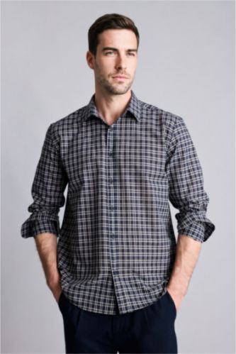 Erkek Lacivert Regular Fit Uzun kollu Gömlek