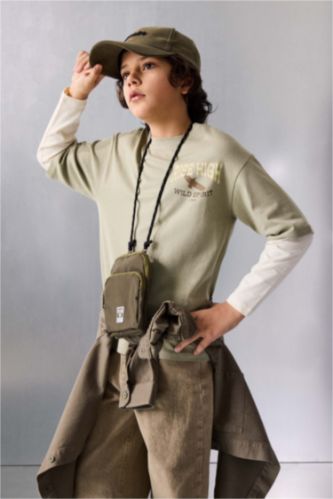 أولادي أخضر تيشيرت اولادي كم طويل اوفر سايز برقبة مستديرة