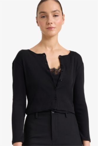 Slim Fit Dar Kesim Bisiklet Yaka Ribana Uzun Kollu Tişört