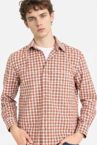 Erkek Koyu Mercan %100 Pamuk Gömlek