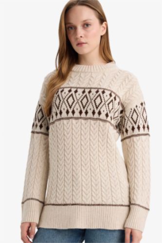 Regular Fit Bisiklet Yaka Desenl Triko Kazak Tunik