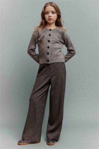 بناتي رمادي بنطلون بناتي وايد ليج برجل واسع