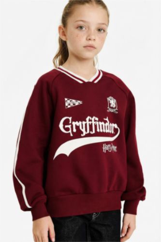 Kız Çocuk Harry Potter Oversize Geniş Kalıp V Yaka İçi Yumuşak Tüylü Sweatshirt