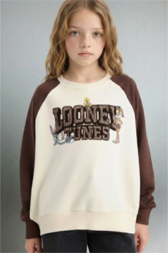 سويت شيرت بناتي اوفر سايز بياخة مستديرة من لوني تونز