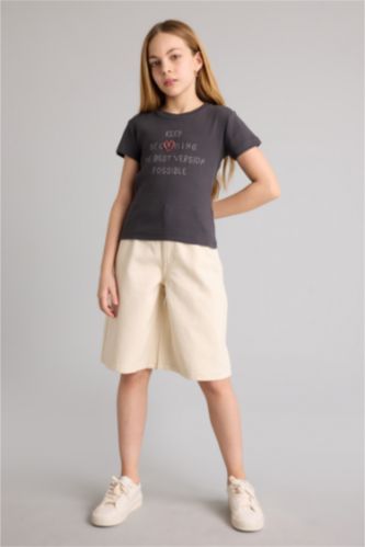 Kız Çocuk - Genç Kız Ekru Jean Şort Kız Çocuk