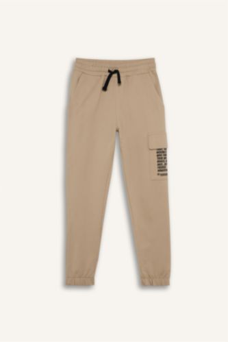 Regular Fıt Slogan Baskılı Sweatshirt Kumaşı Pantolon Erkek Çocuk