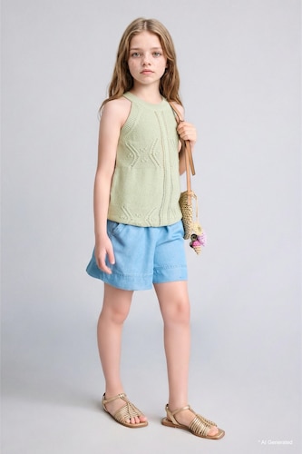 Girl Drawstring Waist Knee Length Shorts