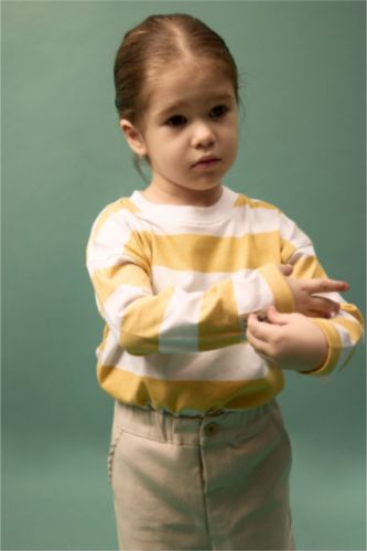 BABY BOY Light Yellow Baby Boy Crew Neck Striped T-Shirt
