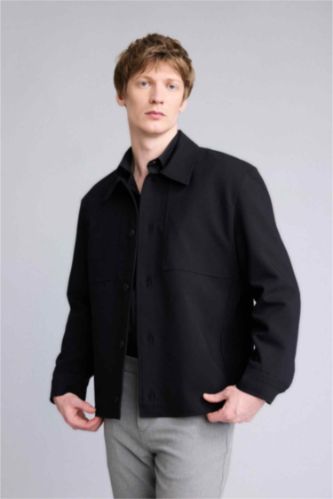 Man Black Regular Fit Polo Collar Lined Blazer