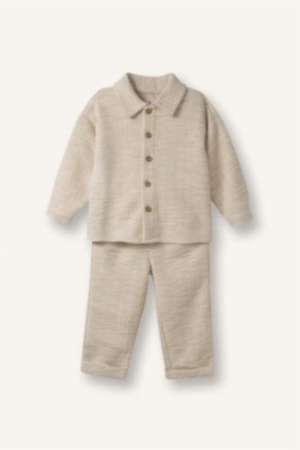 Erkek Bebek 2'li Takım Dokulu Kumaş Gömlek Pantolon