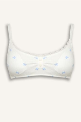 Kadın Açık Mavi Dantel Detaylı Ribana Çıkarılabilir Kap Çıkarılabilir Pedli Balensiz Bralet