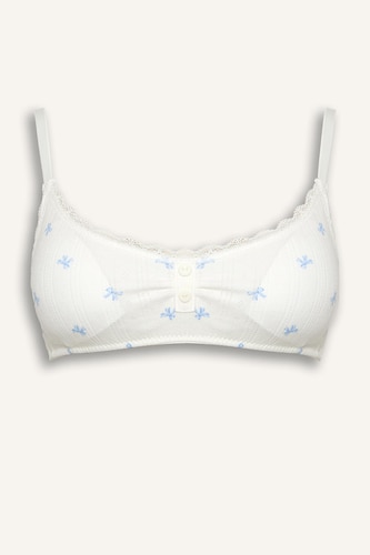 Ribbed with Removable Pads Wire-free Lace Detail Bralette