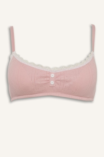 Lace Detail Ribbed Removable Pads Bra