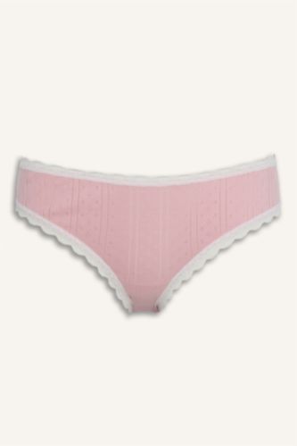 Lace Detail Ribbed Brazilian Panty