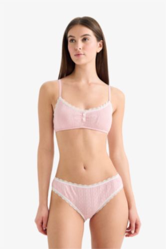 WOMAN Rose Lace Detail Ribbed Brazilian Panty