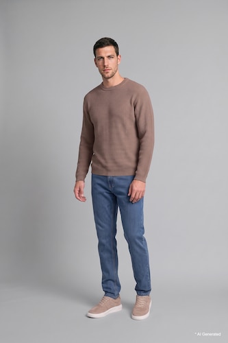 Erkek Taş Relaxed Fit Bisiklet Yaka Basic Kazak