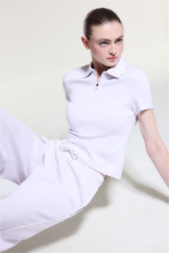 WOMAN Light Pink Slim Fit Polo Collar modal Short Sleeve T-Shirt