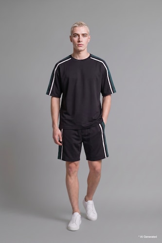 Men Black Loose Fit Short Sleeve T-Shirt