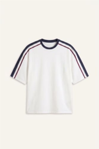 Erkek Ekru Loose Fit Kısa Kollu Tişört