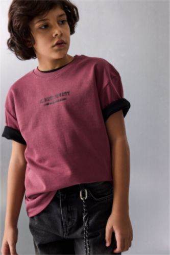 Erkek Çocuk - Genç Erkek Açık Bordo Premıum Baskılı Tişört Erkek Çocuk