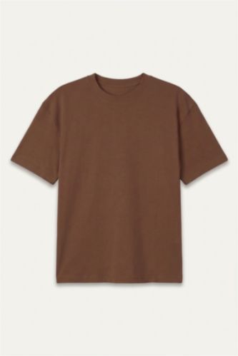 Erkek Çocuk - Genç Erkek Kahve Oversize Basic Tişört Erkek Çocuk