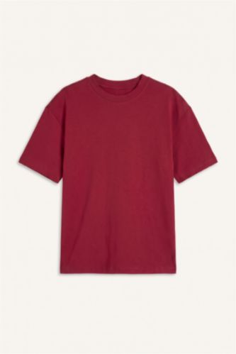 Erkek Çocuk - Genç Erkek Bordo Oversize Basic Tişört Erkek Çocuk