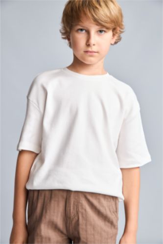 Young Boys - Teen Boys Ecru Oversize Fit Short Sleeve T-Shirt