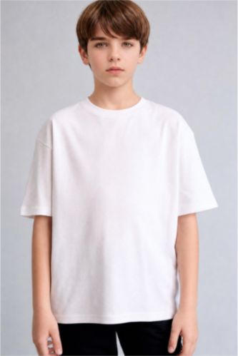 GARÇONS Blanc T-shirt oversize blanc en coton 100% à col rond et manches courtes pour garçon