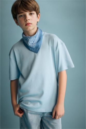 Ұлдар Және Жасөспірімдер Көк Ер балаларға арналған Oversize дөңгелек жағалы қысқа жеңді футболка