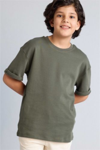 Erkek Çocuk - Genç Erkek Koyu Haki Oversıze Tişört Erkek Çocuk