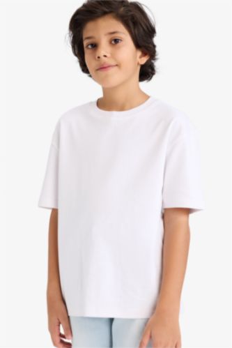 Erkek Çocuk Oversize Geniş Kalıp Bisiklet Yaka Kısa Kollu Tişört