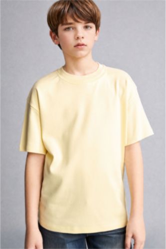 Boys & Teens Yellow تيشيرت ولادي نص ردن اوفر سايز بياخة مستديرة