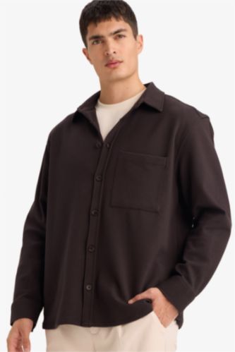 Relax Fit Polo Yaka Penye Uzun Kollu Gömlek