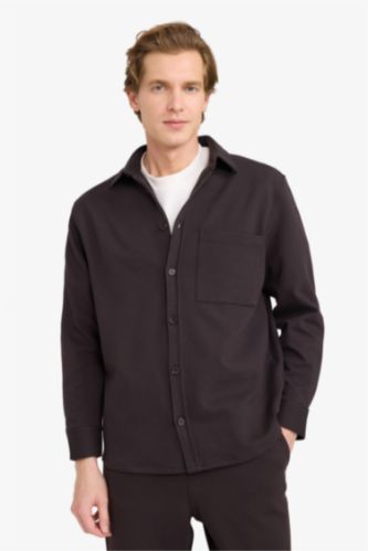 Relax Fit Polo Collar Cotton Long Sleeve Shirt