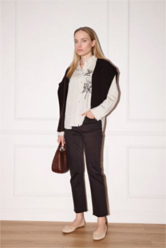 FEMME Marron Jean longueur cheville taille haute Coupe évasée