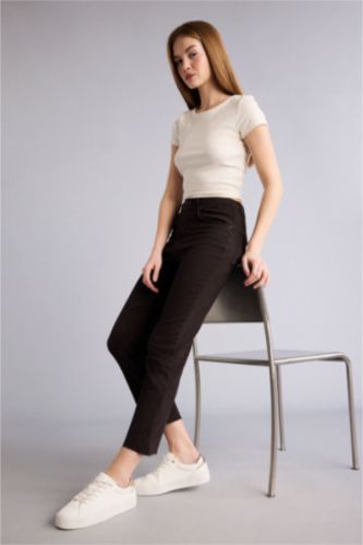 Kadın Kahve Yüksek Bel Crop Flare Fıt Pantolon