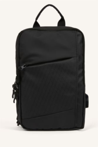 MAN Black Faux Leather Crossbody Bag