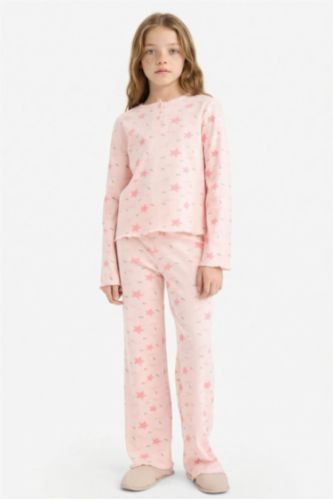 Kız Çocuk - Genç Kız Açık Pembe Fitilli Kaşkorse 2'li Pijama Takımı Kız Çocuk