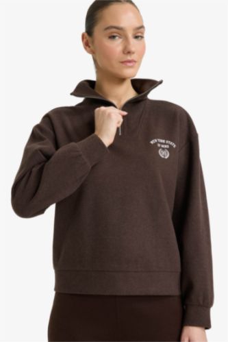 Regular Fit Yarım Fermuarlı Baskılı Sweatshirt