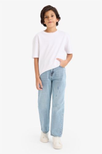 Erkek Çocuk Loose Fit Yırtık Detaylı Düz Paça Jean Pantolon