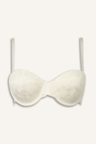 Kadın Ekru Kaplı Pedli Straplez Sütyen