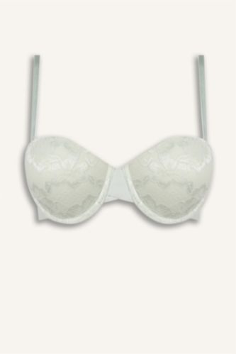 Kadın Mint Dantel Detaylı Kaplı Pedli Straplez Sütyen