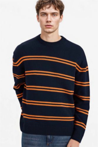 Erkek Lacivert Relax Fıt Triko Kazak