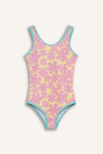 Девочки и подростки Сиреневый Купальник с цветочным узором для девочек