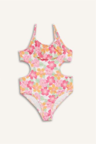 Kız Çocuk - Genç Kız Beyaz Fırfırlı İnce Askılı Mayo Kız Çocuk