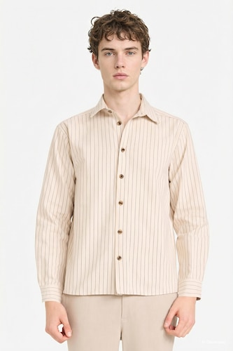 Men Stone Flannel Striped Shirt